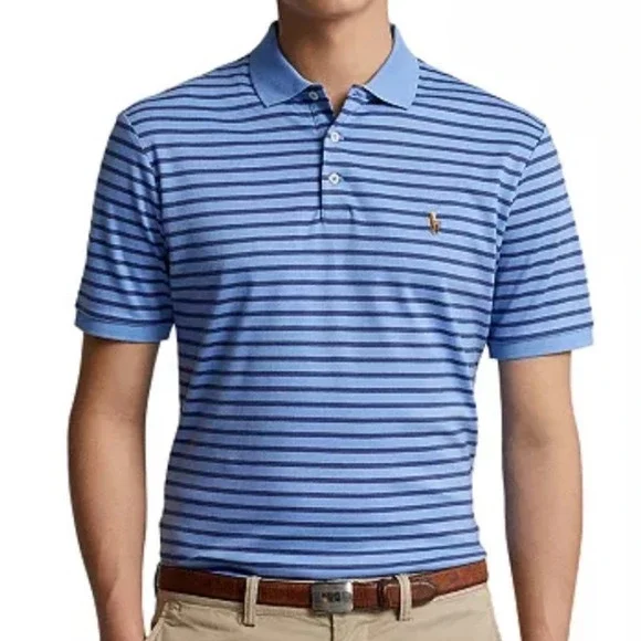 Polo‎ Ralph Lauren Classic Fit Striped Blue Polo Shirt Short Sleeve Men SZ Large
