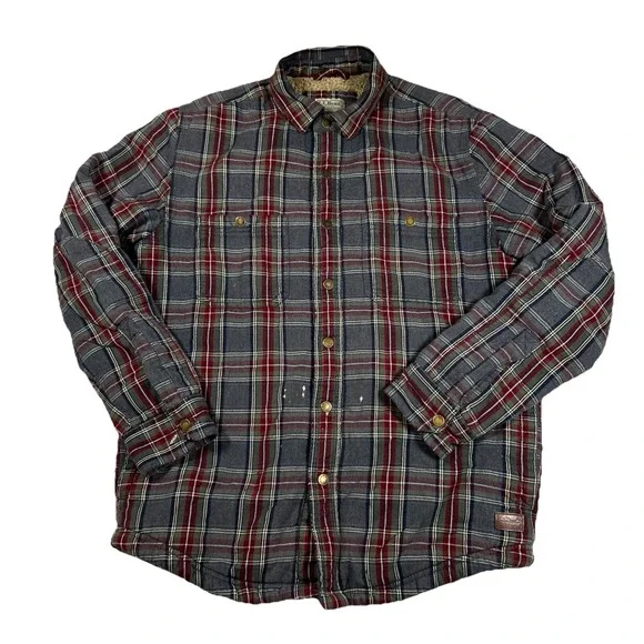 LL Bean Sherpa Lined Scotch‎ Plaid Shirt Jacket Men's S Shacket Slightly Fitted