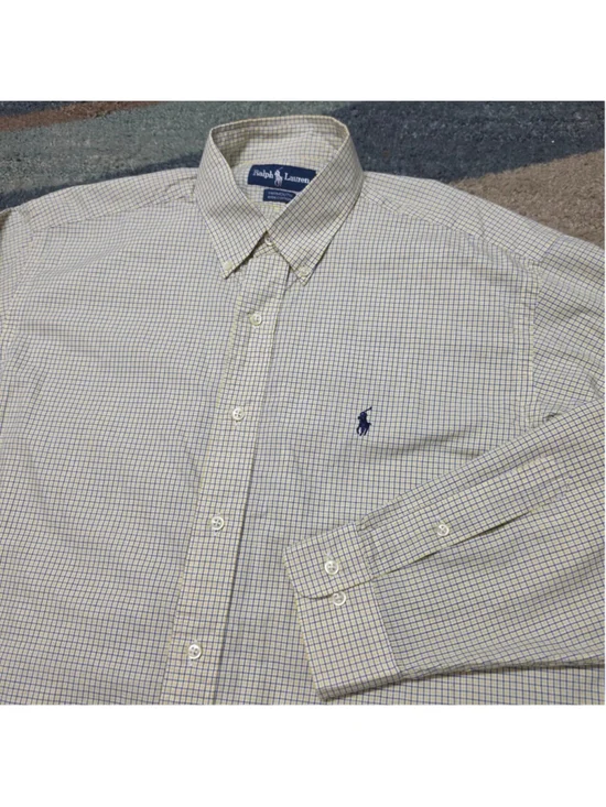 Ralph Lauren Yarmouth Shirt Mens 15.5 Blue Yellow Check Button Down Cotton