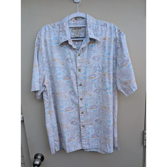 Cooke Street Honolulu Button Up Short Sleeve Fish Print Shirt Hawaii Mens Large‎