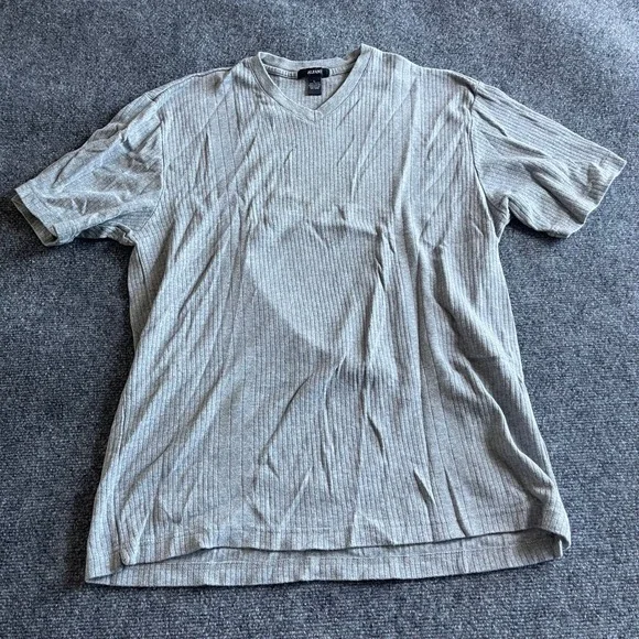 Alfani Mens Grey Ribbed V-Neck T-Shirt Short Sleeve 100% Cotton Size L WPL‎ 8046