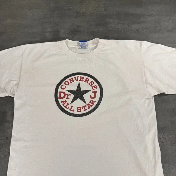 Vintage 90s Converse Dr J T Shirt Mens XL White All Star Made in USA Graphic Tee