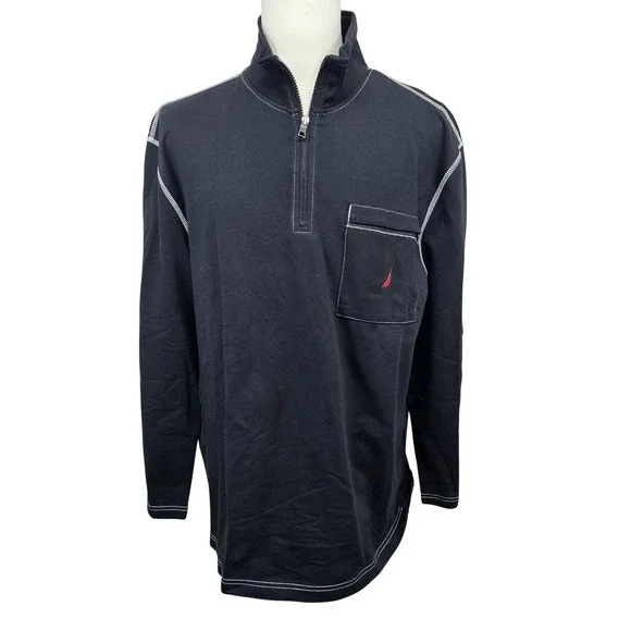 Nautica Shirt Mens‎ XL Blue Long Sleeve 1/2 Zip Mock Neck Sail Logo Y2K Style