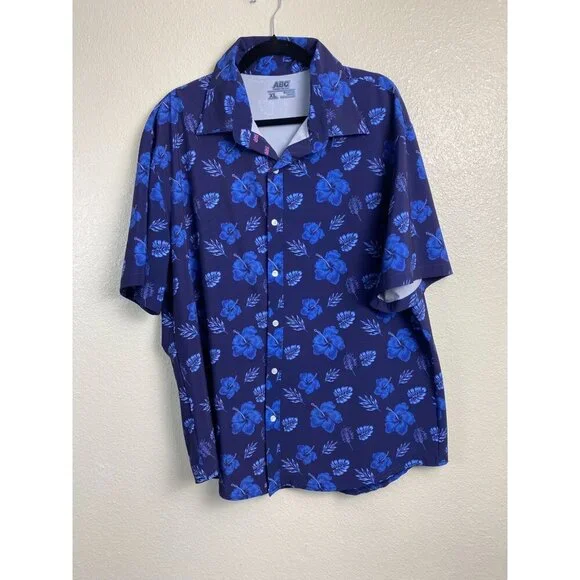 ABC Supply Co Hawaiian Print Mens Short Sleeve Shirt size XL Blue Floral Vacatio