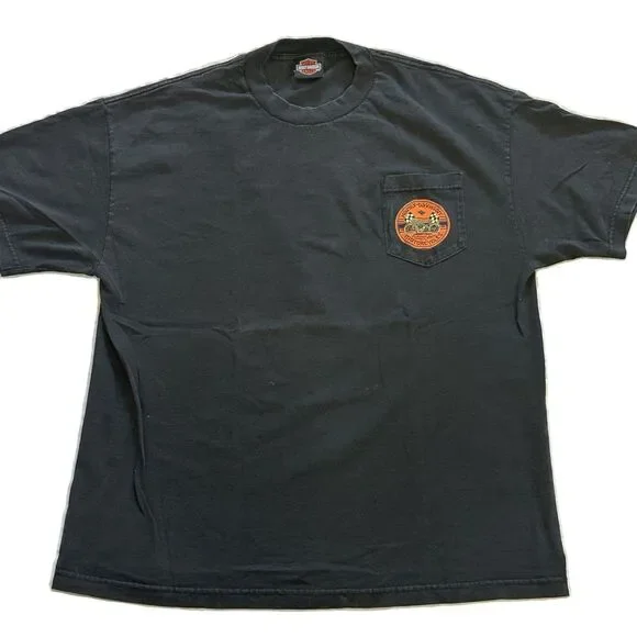 Harley-Davidson Black T-Shirt with Pocket Patch - Y2K Era