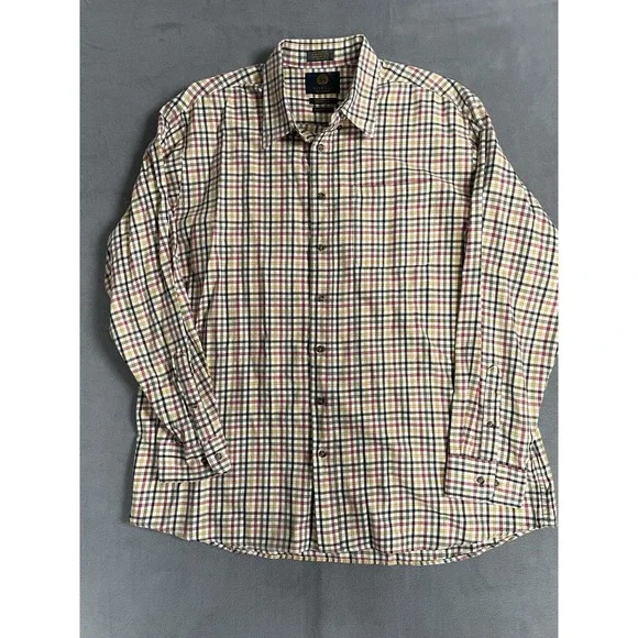 Viyella Shirt Mens M Wool Cotton‎ Blend Tan Plaid 27 Pit To Pit 33 L Reg Fit