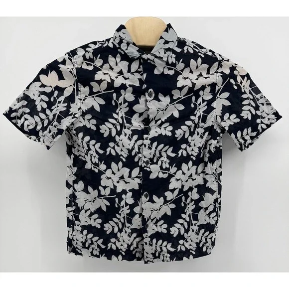 H&M‎ Hawaiian Shirt Men's Size S Cotton Blue Floral Tropical Beach Island Aloha