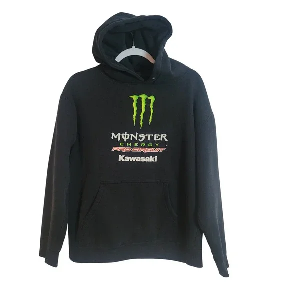 Monster Energy Pro Circuit Kawasaki Hoodie Mens Medium Black Racing Pullover Y2K