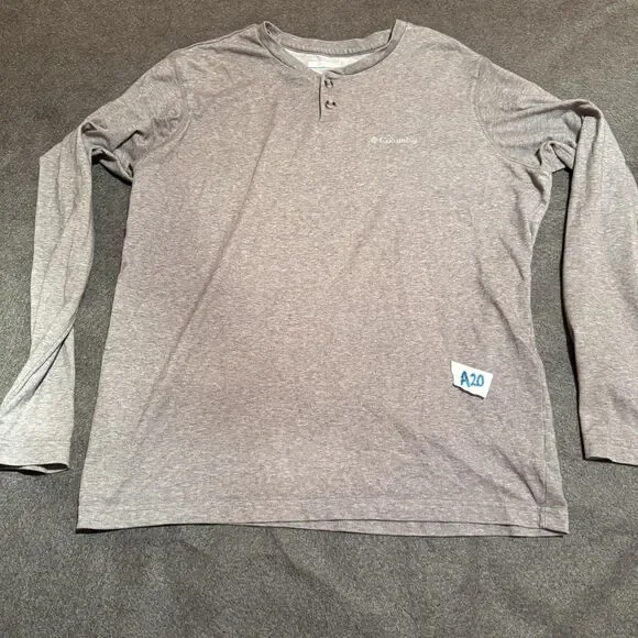 Columbia Shirt Mens M Medium Gray Long Sleeve Henley Omni-Wick Outdoor Hiking
