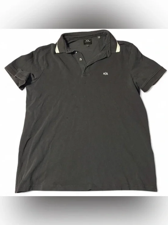 Armani Exchange Black Polo with White Collar Trim