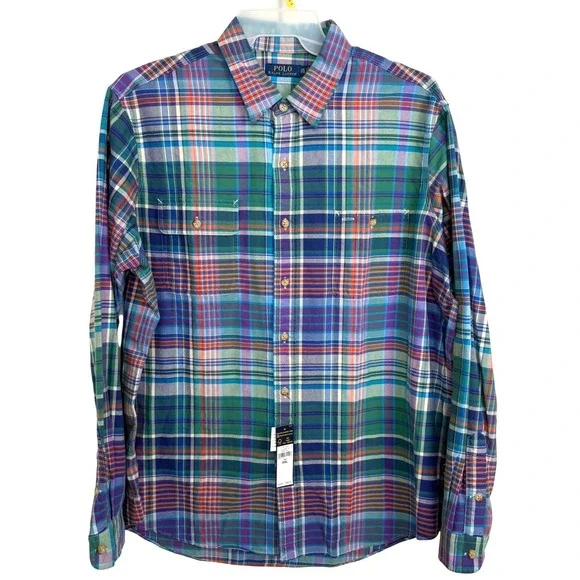 NEW Polo Ralph Lauren Mens XXL Plaid Button Down Shirt Multicolor Preppy Ivy‎