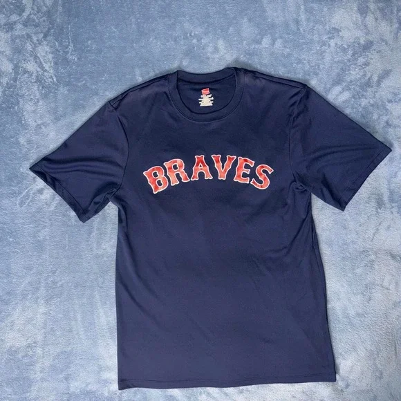 Vintage Navy blue Atlanta Braves tee with red 'BRAVES'