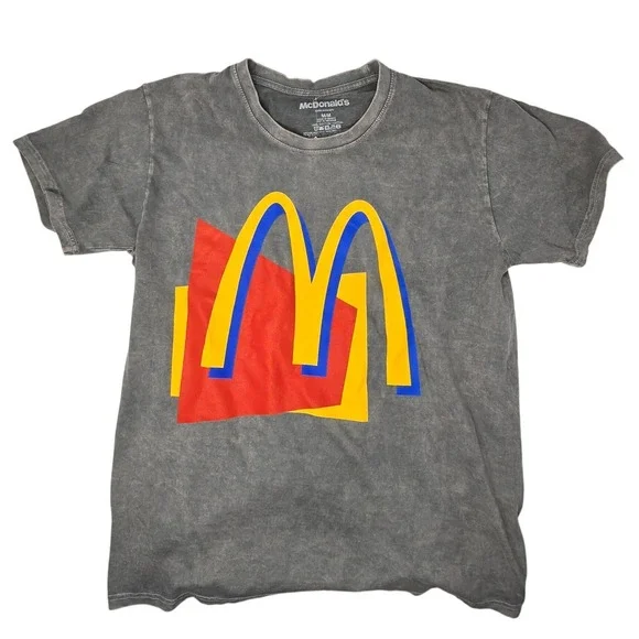 McDonald's Graphic T-Shirt Mens Medium Grey Excellent Acid Wash Golden Arches