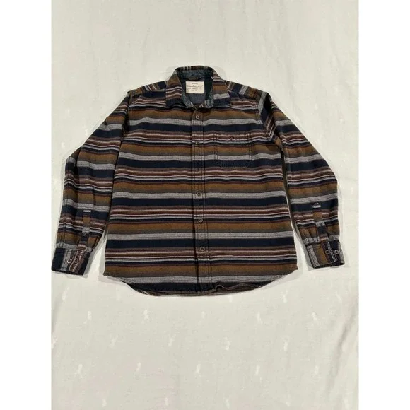 Weatherproof Vintage Mens Long Sleeve Striped Flannel Button‎ Up Shirt M