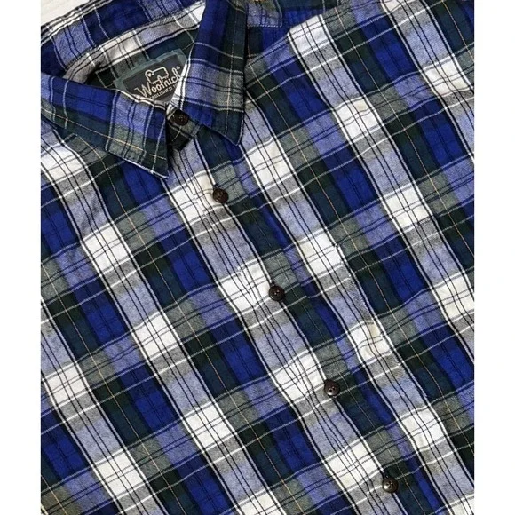 WOOLRICH - Men's Blue Plaid‎ Button Long Sleeve Flannel Shirt -Size Large