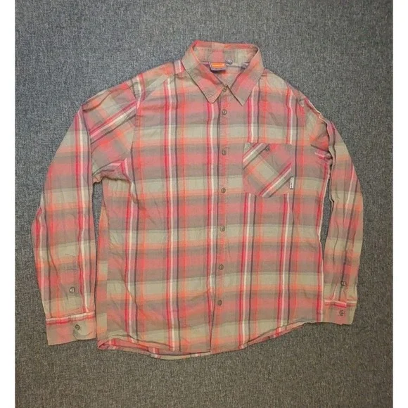 Merrell Mens Plaid Button Up Shirt Size XL Red Green Long Sleeve Collared