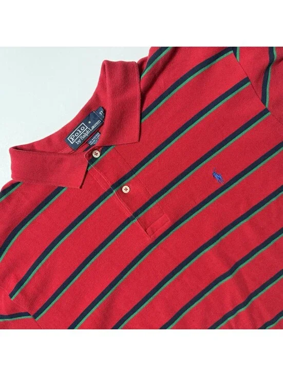 Vintage Polo Ralph Lauren Striped Red Green Stripe Usa Polo Shirt Men’s XL