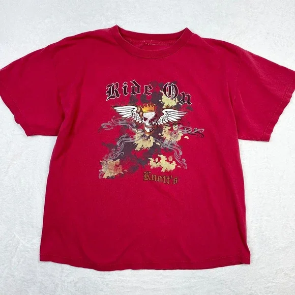 Knott's Berry Farm Shirt Adult Medium Red On Skull Graphic Theme Park Souvenir‎