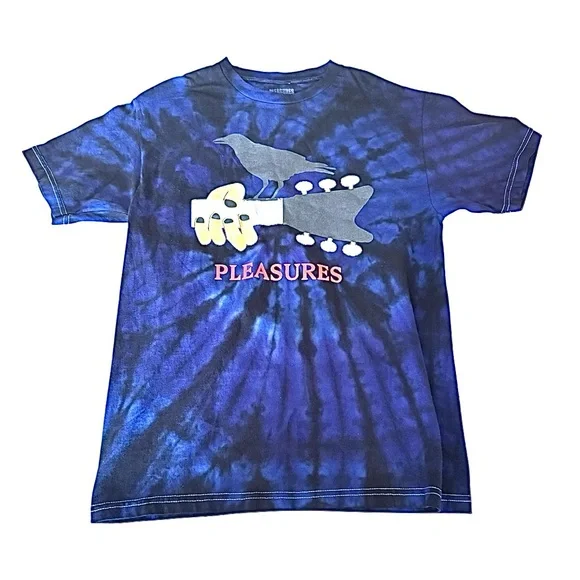 Pleasures Tie Dye T-Shirt Blue Crow Guitar Graphic Tee Men’s Size Small