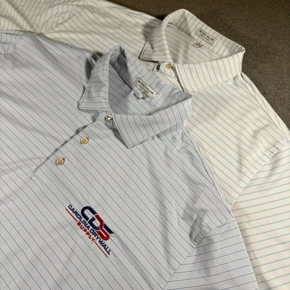 Lot of 2 Peter Millar Polo Shirt Mens XL Blue White Striped Summer Comfort Logo