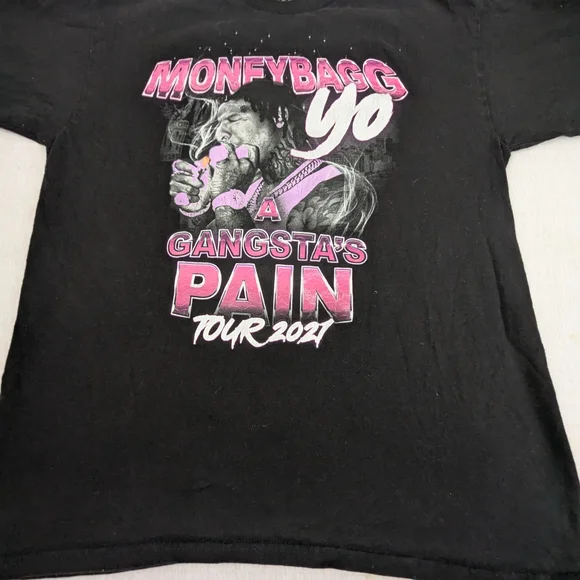 Moneybag Yo MBY Gangsta's Pain 2021 Concert Tee Shirt Tour Cities/Dates Large