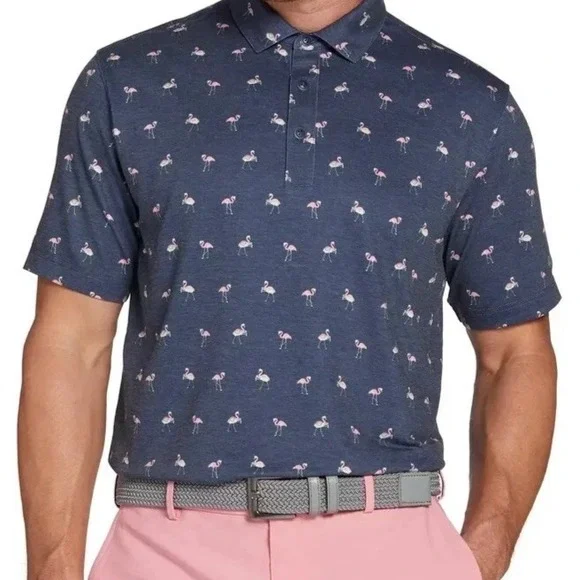 NWT Walter Hagen Men's Clubhouse Flamingo Golf Polo‎ Size XL Navy Blue