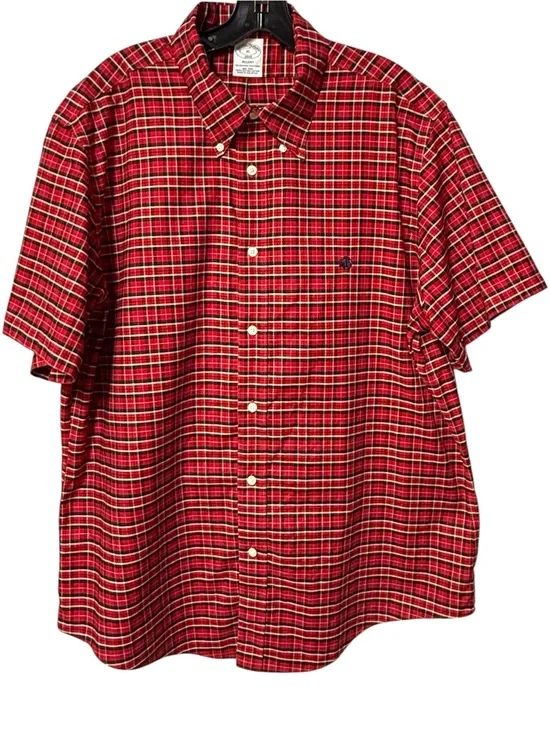 Brooks Brothers Red Plaid Short-Sleeve Button-Down Shirt Sz XL