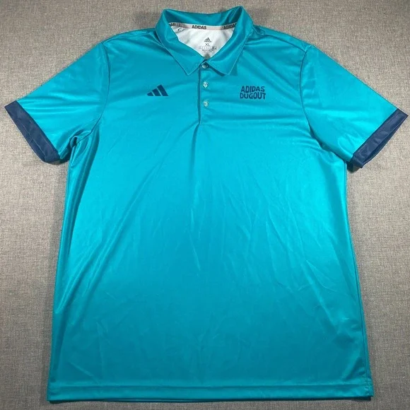Adidas Dugout Summer Bash Prime Green Polo Shirt Mens Size XL Blue Performance