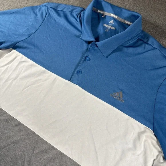 Adidas Golf Polo Shirt Mens 2XL Blue White Colorblock Performance Short Sleeve
