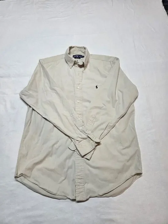 ralph lauren mens button down shirt Long Sleeve Tan Blake size M