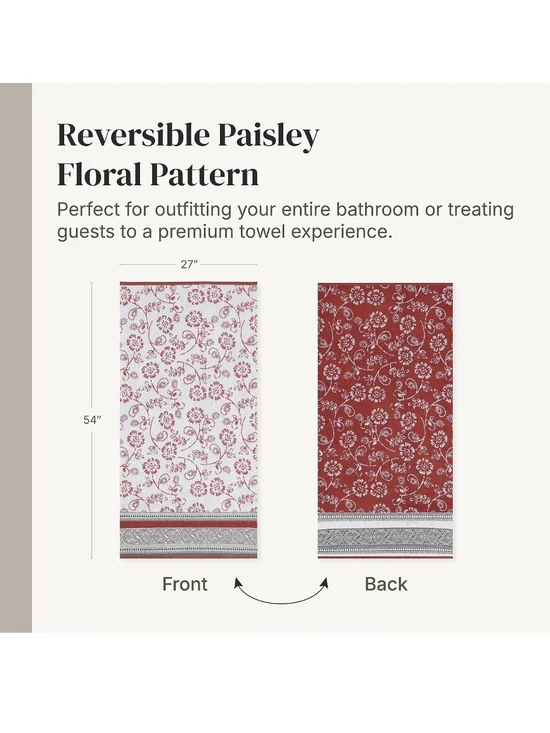 Rust Floral Cotton Towel Set - Soft Absorbent Bath Linens 6pcs