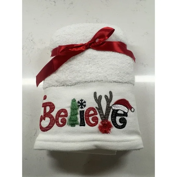 Balsam & Fir BELIEVE Christmas Towel Santa Tree Holiday Bathroom Kitchen NEW