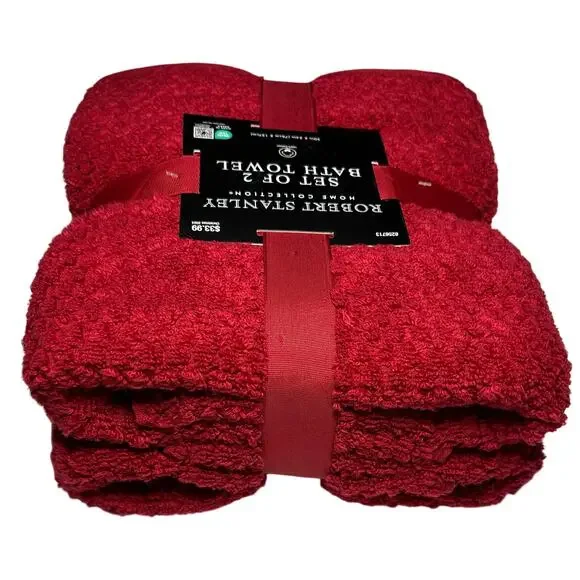 New Robert Stanley 2 Piece Set 30” x 54” Red Bath Towels