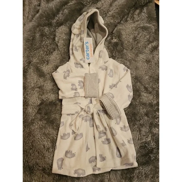 Carter's Baby Bathrobe White Bear Print Size‎ 0-9M- Great Cond.