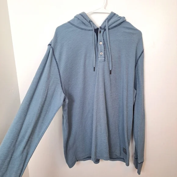 Flag & Anthem Blue Casual Everyday‎ Cotton Blend Henley Hoodie Shirt Size Large