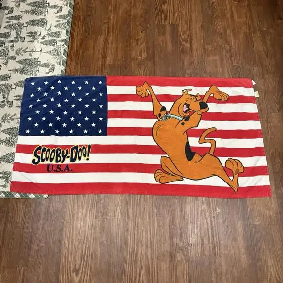 Vintage 2002 RARE‎ Scooby Doo USA American Flag Beach Towel Size Unisex 54x28