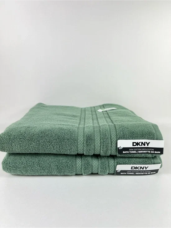 DKNY Bath Towels Forest Green Soft 100% Cotton Solucell Zero Twist 2 Pc NEW