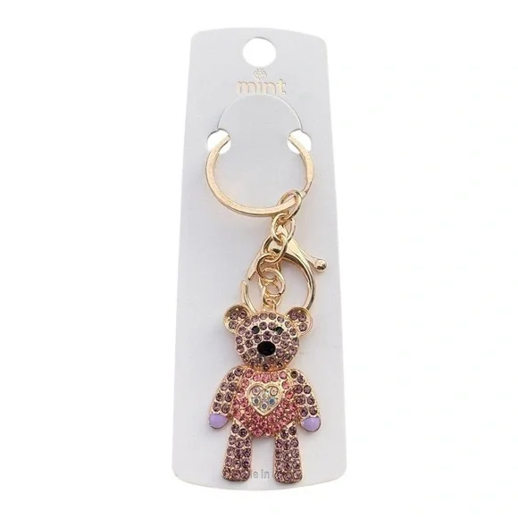 3/$25 Mint Sparkle.Rhinestone Jeweled Teddy Bear Purse Keychain Bag Charm