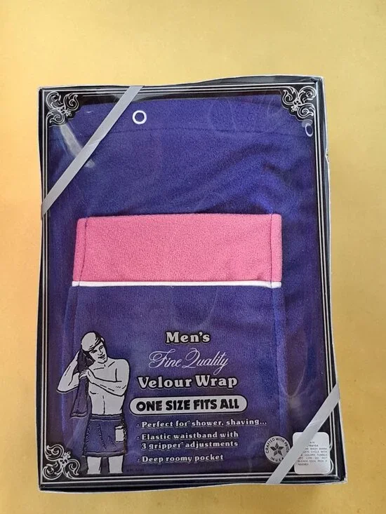 NEW Vtg Mens Velour Bath Wrap Skirt Snap Closure Shower One Size in Box