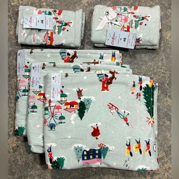 Cath Kidston 7Pc Set (3Bath 4Hand) London Snow Day - Duckegg Bath & Hand Towels