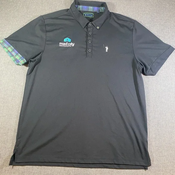William Murray Golf Polo Mens XL Black Plaid Trim Mad City Windows Performance