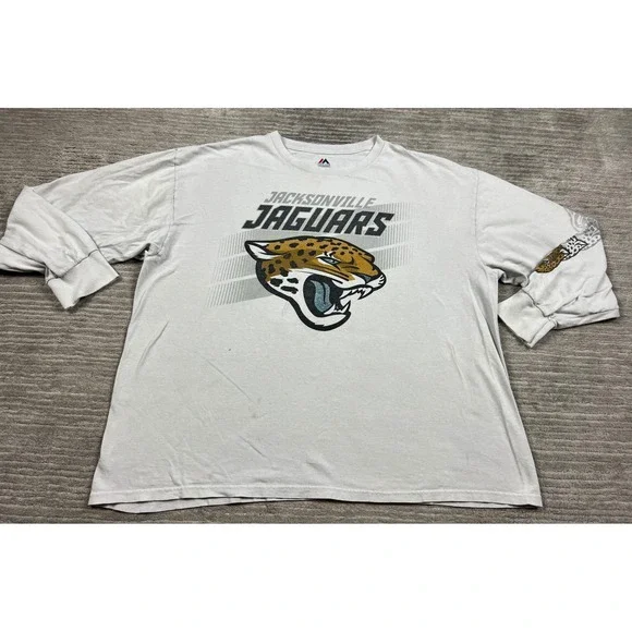Majestic T-Shirt Mens 2XL Gray Jacksonville Jaguars NFL Long Sleeve Graphic Tee