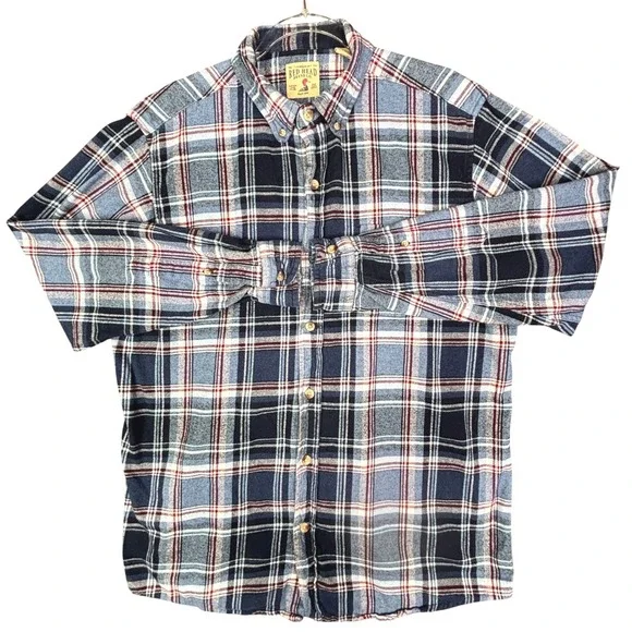 Red Head Brand Co Mens Blue Plaid Flannel Button Down Shirt Large L Long Sleeve‎