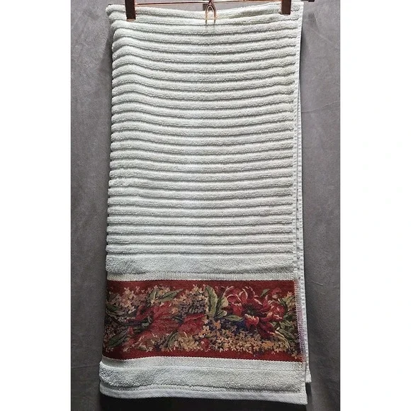 RARE CROSCILL Vintage Red Flower ROSES FLORAL BATH TOWELS‎ 24