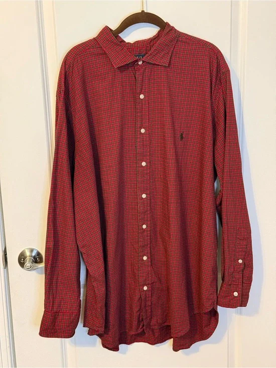 Polo Ralph Lauren Men’s 2XB Red Plaid Button Front Shirt Big Tall Cotton