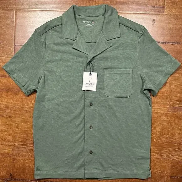 Untuckit Sapori Camp Collar Button Up Shirt Men M Green Cotton Peru Retro Resort