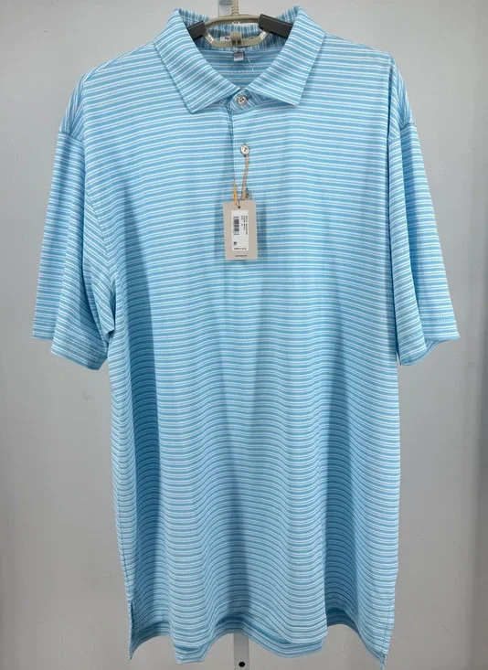 Peter Millar Dellroy Performance Mesh Polo Shirt Mens XL Maya Blue Striped NWT