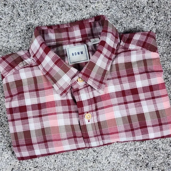 ROWM Button Down Shirt Mens Large Plaid Short Sleeve Cotton Excellent