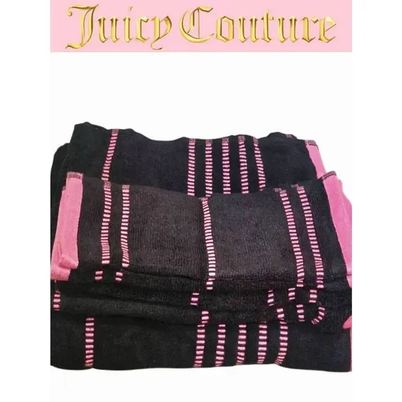 Juicy‎ Couture Home Etched Stripe Bath Towel Set- Black/Pink