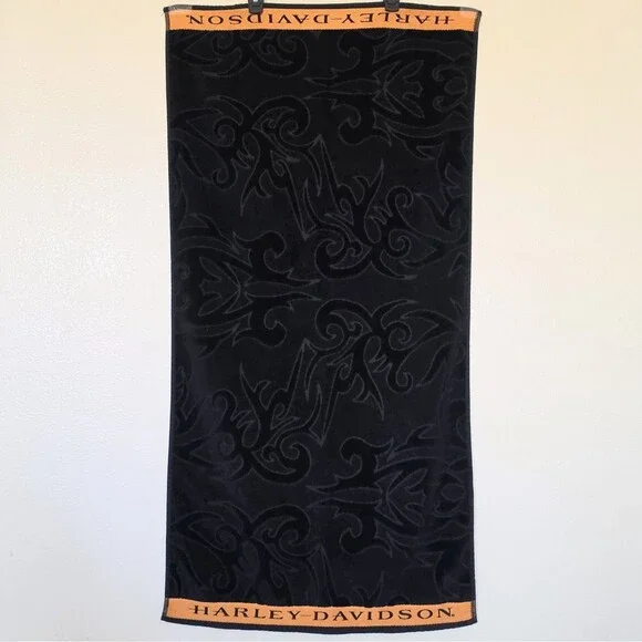 Harley-Davidson Bath Towel 24x48 Tribal Design Beach Black And Orange